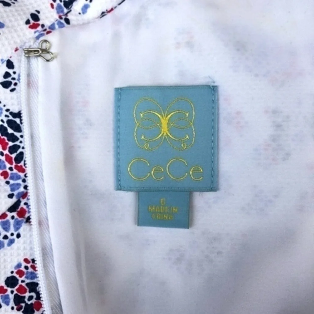 CeCe Mosaic NWT Cutout White Blue Fit & Flare Dress 👗